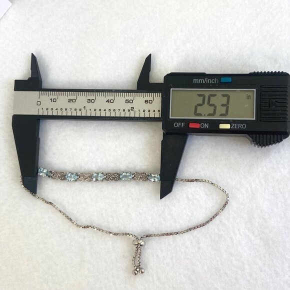 Sterling Silver 925 FAS Oval Blue Topaz XO Bolo Style Box Chain Tennis Bracelet - Picture 14 of 16